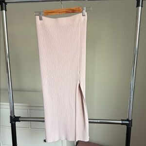 Long Knit Ribbed Pencil Skirt - Light Blush (M/L)